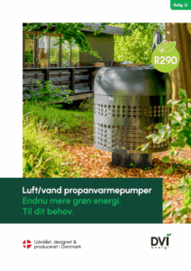 Brochure for DVI luft til vand varmepumper, som du kan leje eller købe hos Nærvarme Danmark