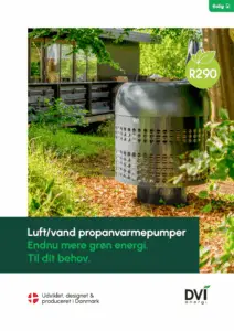 Brochure for DVI luft til vand varmepumper, som du kan leje eller købe hos Nærvarme Danmark