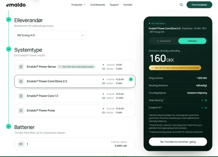 Emaldo Grid Rewards Premium gevinst udregner, lommeregner, calculator.