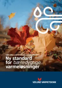 Brochure for Vølund luft til vand varmepumper, som du kan leje eller købe hos Nærvarme Danmark
