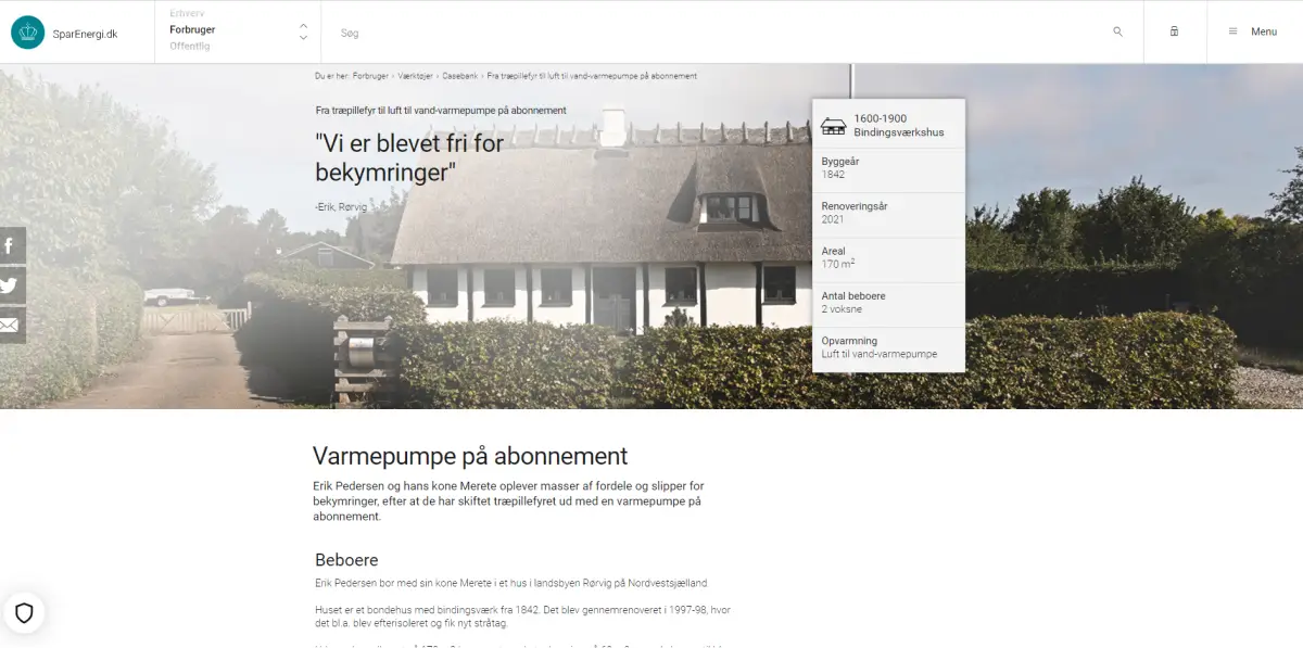 Energistyrelsen taler med en af Nærvarme Danmarks kunder om vores varmepumpe på abonnement.